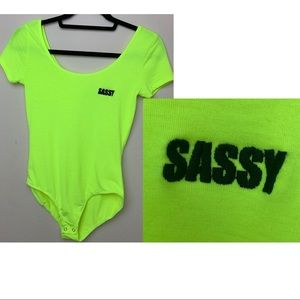 NWOT HEART & HIPS Neon “Sassy” bodysuit